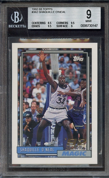 1992 TOPPS 362 SHAQUILLE O'NEAL BGS MINT 9