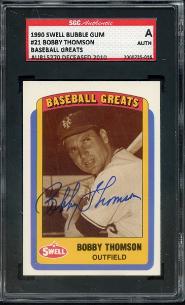 1990 SWELL BUBBLE GUM SIGNED BOBBY THOMSON SGC AUTO AUTHENTIC