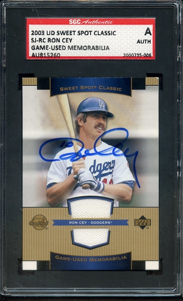 2003 UD SWEET SPOT CLASSIC GAME USED JERSEY SIGNED RON CEY SGC AUTHENTIC