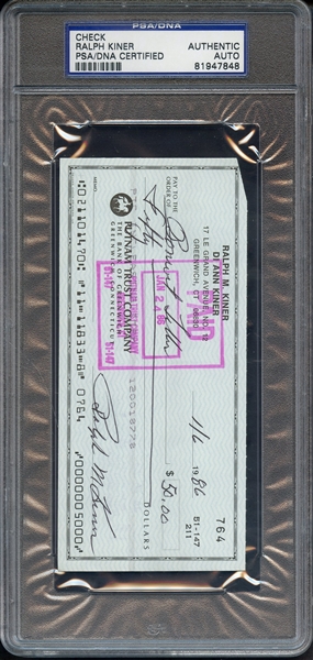RALPH KINER SIGNED CHECK PSA/DNA AUTO AUTHENTIC
