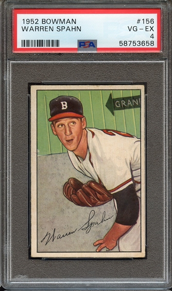 1952 BOWMAN 156 WARREN SPAHN PSA VG-EX 4