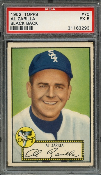 1952 TOPPS 70 AL ZARILLA BLACK BACK PSA EX 5