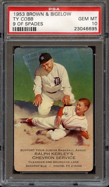 1953 BROWN & BIGELOW COBB TY COBB 9 OF SPADES PSA GEM MT 10