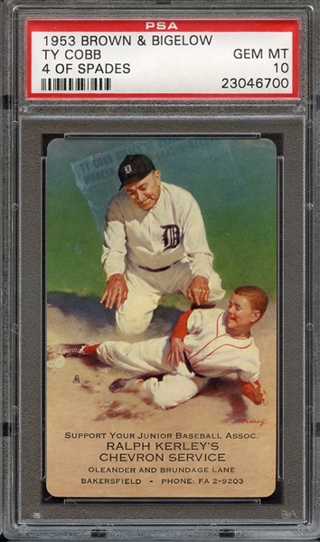 1953 BROWN & BIGELOW COBB TY COBB 4 OF SPADES PSA GEM MT 10