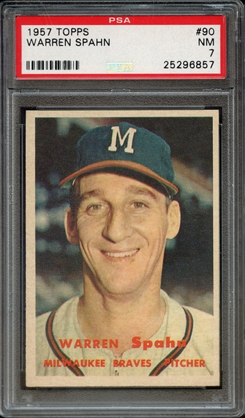 1957 TOPPS 90 WARREN SPAHN PSA NM 7