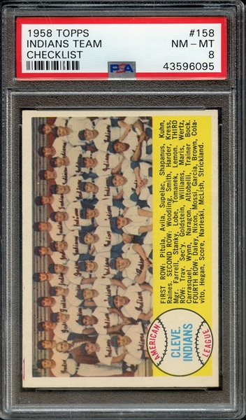 1958 TOPPS 158 INDIANS TEAM CHECKLIST PSA NM-MT 8