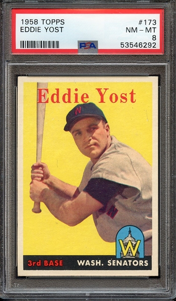 1958 TOPPS 173 EDDIE YOST PSA NM-MT 8