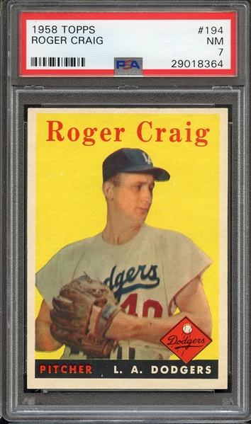 1958 TOPPS 194 ROGER CRAIG PSA NM 7