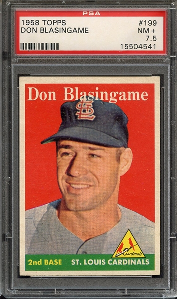 1958 TOPPS 199 DON BLASINGAME PSA NM+ 7.5