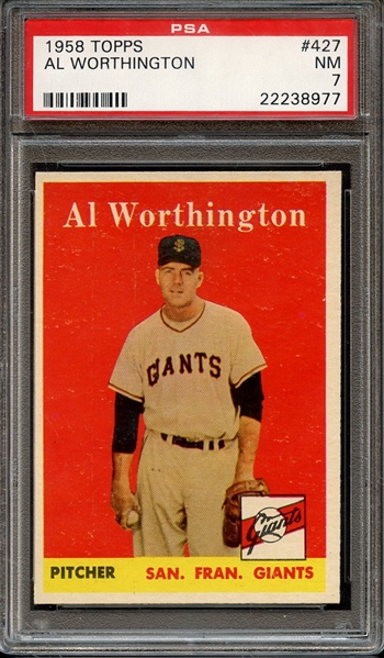 1958 TOPPS 427 AL WORTHINGTON PSA NM 7