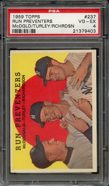 1959 TOPPS 237 RUN PREVENTERS McDGLD/TURLEY/RCHRDSN PSA VG-EX 4