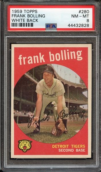 1959 TOPPS 280 FRANK BOLLING WHITE BACK PSA NM-MT 8