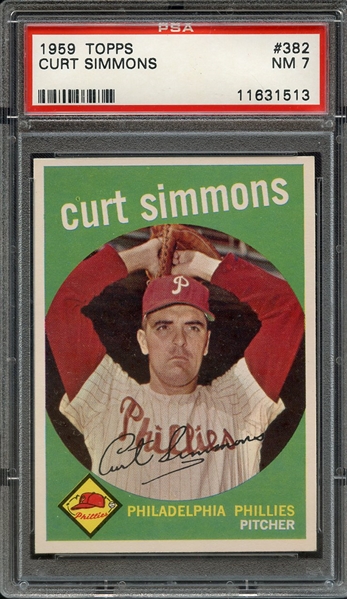 1959 TOPPS 382 CURT SIMMONS PSA NM 7