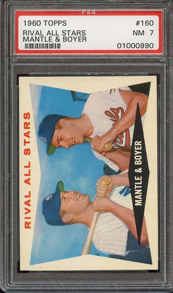 1960 TOPPS 160 RIVAL ALL STARS MANTLE & BOYER PSA NM 7