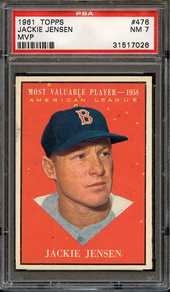 1961 TOPPS 476 JACKIE JENSEN MVP PSA NM 7