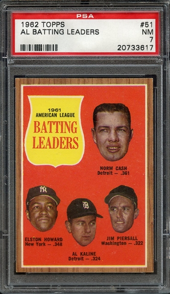 1962 TOPPS 51 AL BATTING LEADERS PSA NM 7