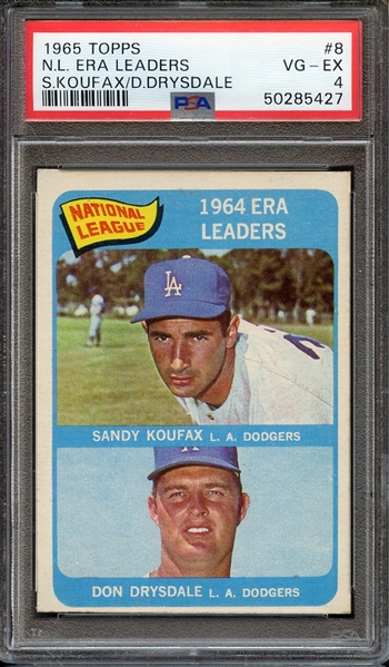 1965 TOPPS 8 N.L. ERA LEADERS S.KOUFAX/D.DRYSDALE PSA VG-EX 4