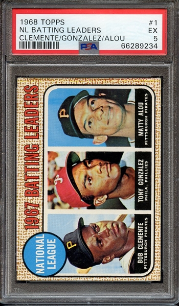 1968 TOPPS 1 NL BATTING LEADERS CLEMENTE/GONZALEZ/ALOU PSA EX 5