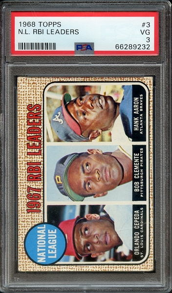 1968 TOPPS 3 N.L. RBI LEADERS PSA VG 3