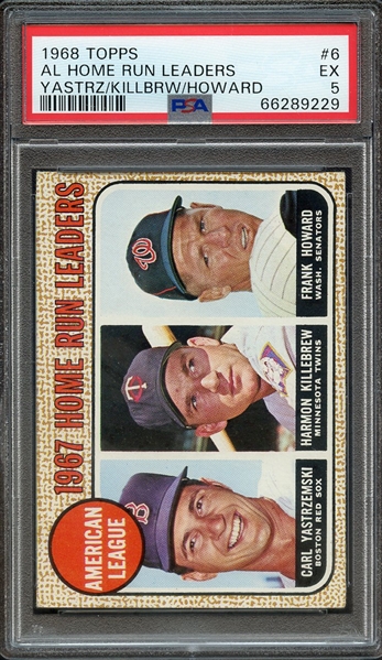 1968 TOPPS 6 AL HOME RUN LEADERS YASTRZ/KILLBRW/HOWARD PSA EX 5