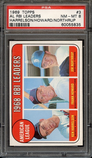 1969 TOPPS 3 A.L. RBI LEADERS HRRLSON/HWRD/NRTHRP PSA NM-MT 8