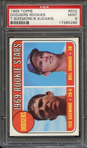 1969 TOPPS 552 DODGERS ROOKIES SIZEMORE/SUDAKIS PSA MINT 9