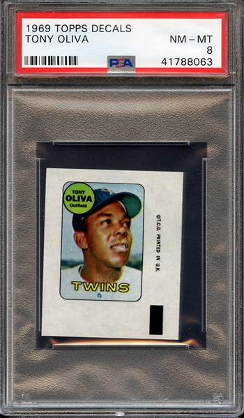 1969 TOPPS DECALS TONY OLIVA PSA NM-MT 8