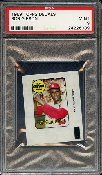 1969 TOPPS DECALS BOB GIBSON PSA MINT 9