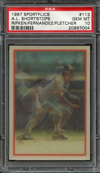 1987 SPORTFLICS 113 A.L. SHORTSTOPS RIPKEN/FERNANDEZ/FLETCHER PSA GEM MT 10