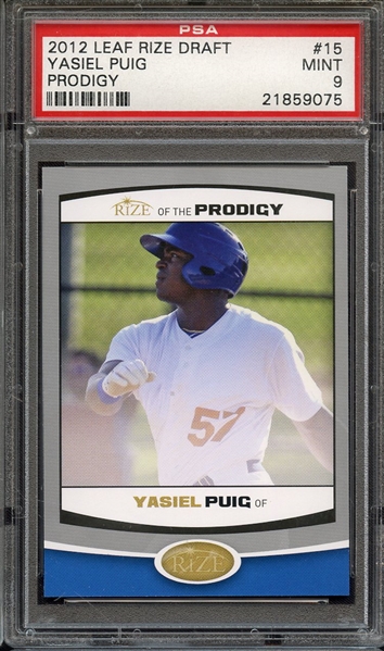 2012 LEAF RIZE DRAFT PRODIGY 15 YASIEL PUIG PRODIGY PSA MINT 9