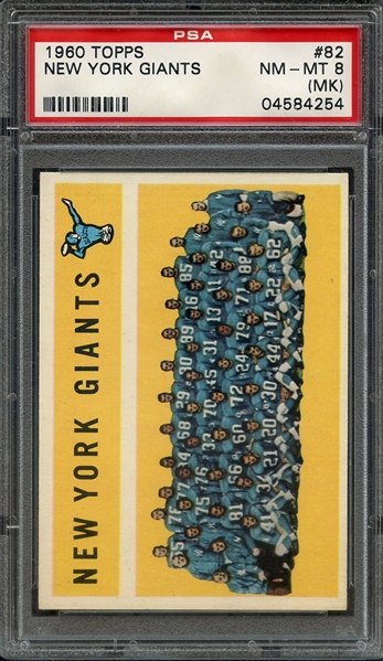 1960 TOPPS 82 NEW YORK GIANTS PSA NM-MT 8 (MK)