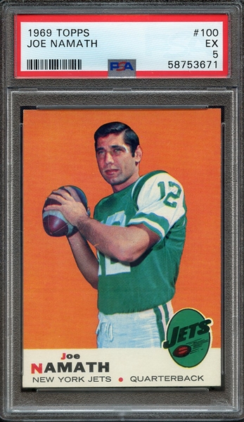 1969 TOPPS 100 JOE NAMATH PSA EX 5