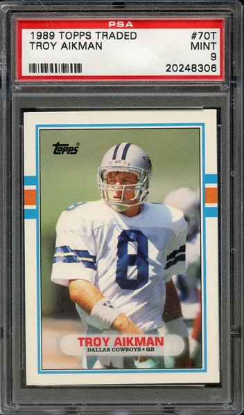 1989 TOPPS TRADED 70T TROY AIKMAN PSA MINT 9 * CRACKED CASE *