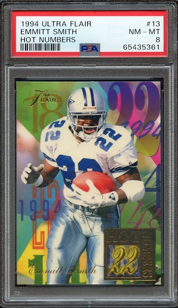 1994 ULTRA FLAIR HOT NUMBERS 13 EMMITT SMITH HOT NUMBERS PSA NM-MT 8