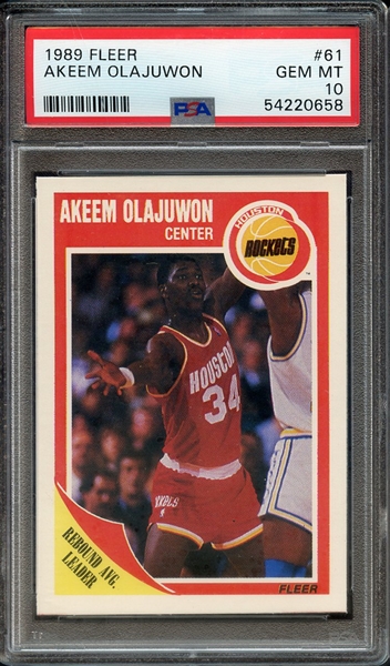 1989 FLEER 61 AKEEM OLAJUWON PSA GEM MT 10