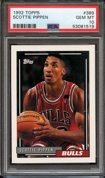 1992 TOPPS 389 SCOTTIE PIPPEN PSA GEM MT 10