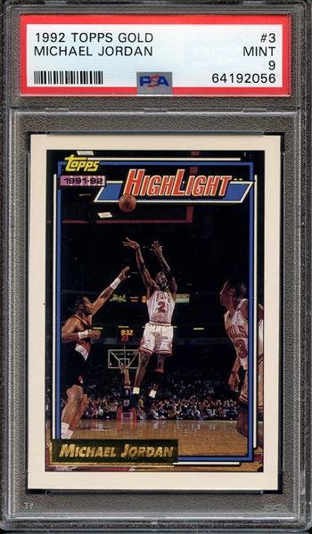 1992 TOPPS GOLD 3 MICHAEL JORDAN PSA MINT 9