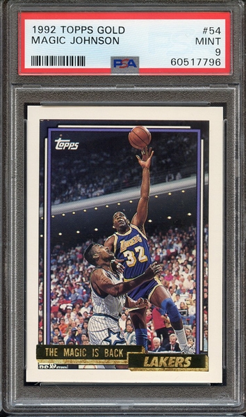 1992 TOPPS GOLD 54 MAGIC JOHNSON PSA MINT 9