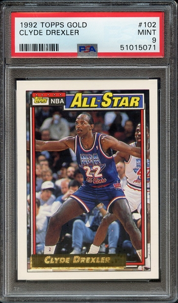 1992 TOPPS GOLD 102 CLYDE DREXLER PSA MINT 9