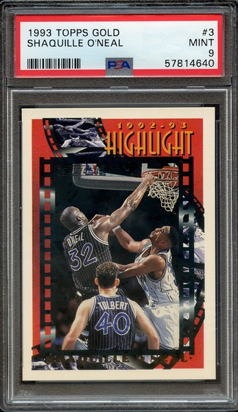 1993 TOPPS GOLD 3 SHAQUILLE O'NEAL PSA MINT 9