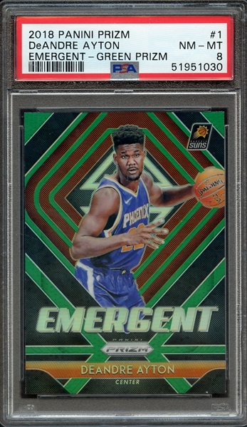 2018 PANINI PRIZM EMERGENT 1 DeANDRE AYTON EMERGENT-GREEN PRIZM PSA NM-MT 8