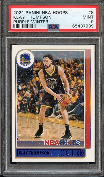 2021 PANINI NBA HOOPS 8 KLAY THOMPSON PURPLE WINTER PSA MINT 9