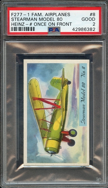 1940 F277-1 HEINZ FAMOUS AIRPLANES # ONCE ON FRONT 8 STEARMAN MODEL 80 HEINZ-# ONCE ON FRONT PSA GOOD 2