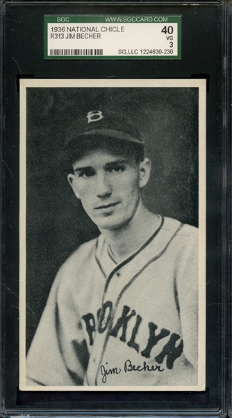 1936 NATIONAL CHICLE R313 JIM BECHER SGC VG 40 / 3