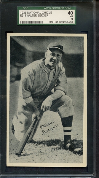 1936 NATIONAL CHICLE R313 WALTER BERGER SGC VG 40 / 3