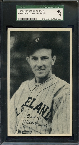 1936 NATIONAL CHICLE R313 ORAL C. HILDEBRAND SGC VG 40 / 3