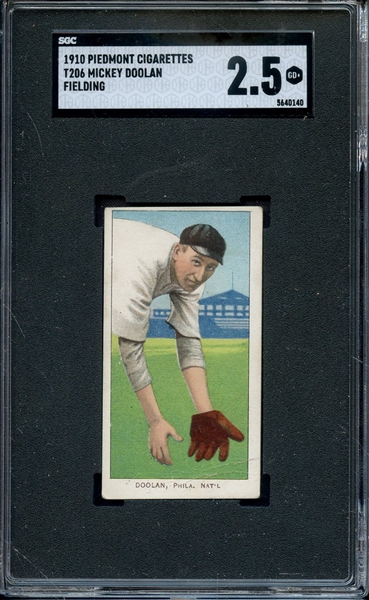 1910 PIEDMONT CIGARETTES T206 MICKEY DOOLAN FIELDING SGC GOOD+ 2.5