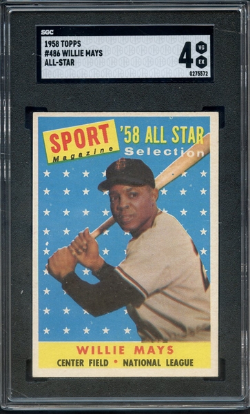 1958 TOPPS 486 WILLIE MAYS ALL STAR SGC VG-EX 4