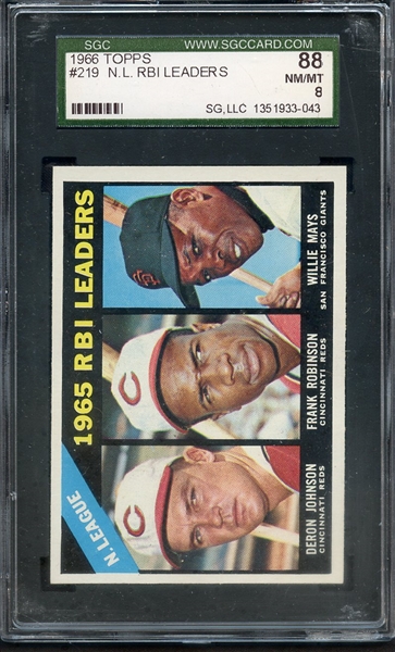 1966 TOPPS 219 NL RBI LEADERS ROBINSON MAYS SGC NM/MT 88 / 8