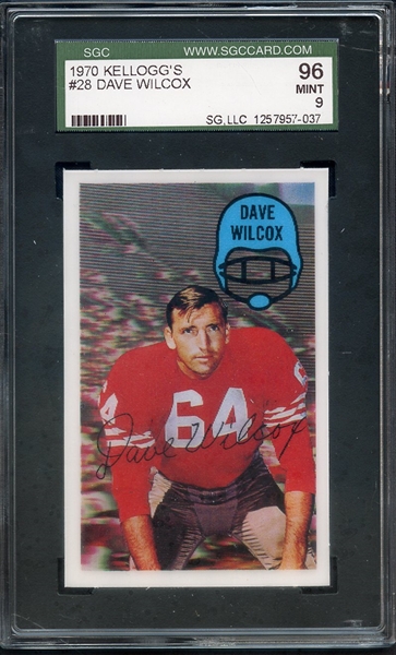 1970 TOPPS 28 DAVE WILCOX SGC MINT 96 / 9